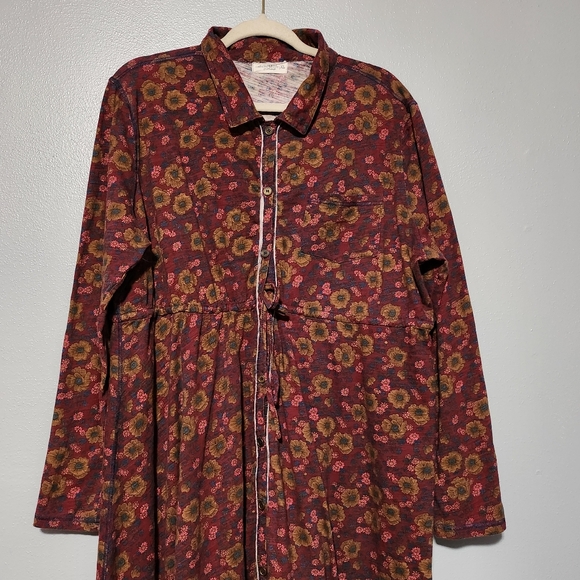 NATURAL LIFE Christa Knit Maxi Dress Womens XL Cranberry Floral Boho 100% Cotton - Picture 4 of 11